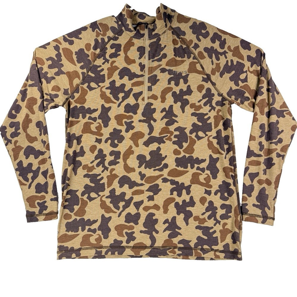 Mens Orvis Pullover Camo 1/4 Zip Lightweight Hunting Base Layer Shirt Medium